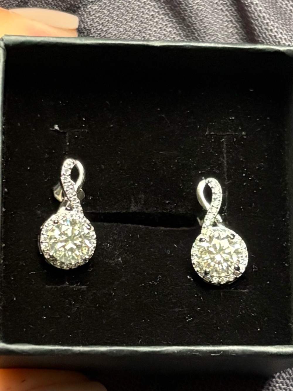 Silver plated Round CZ Drop Earrings - White